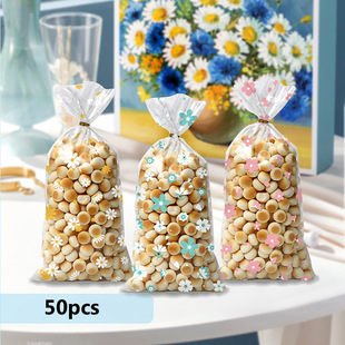 Wholesale 50 Pack Printed Candy OPP Flat Pocket Snowflake Crisp Chocolate Biscuit Packaging Bag Baking Cookie Bag