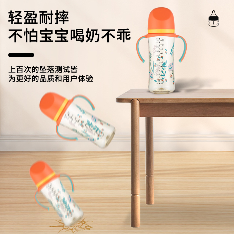 Cartoon-style wide-mouth anti-gas, shock-resistant, sipper silicone nipple bottle for newborns and infants