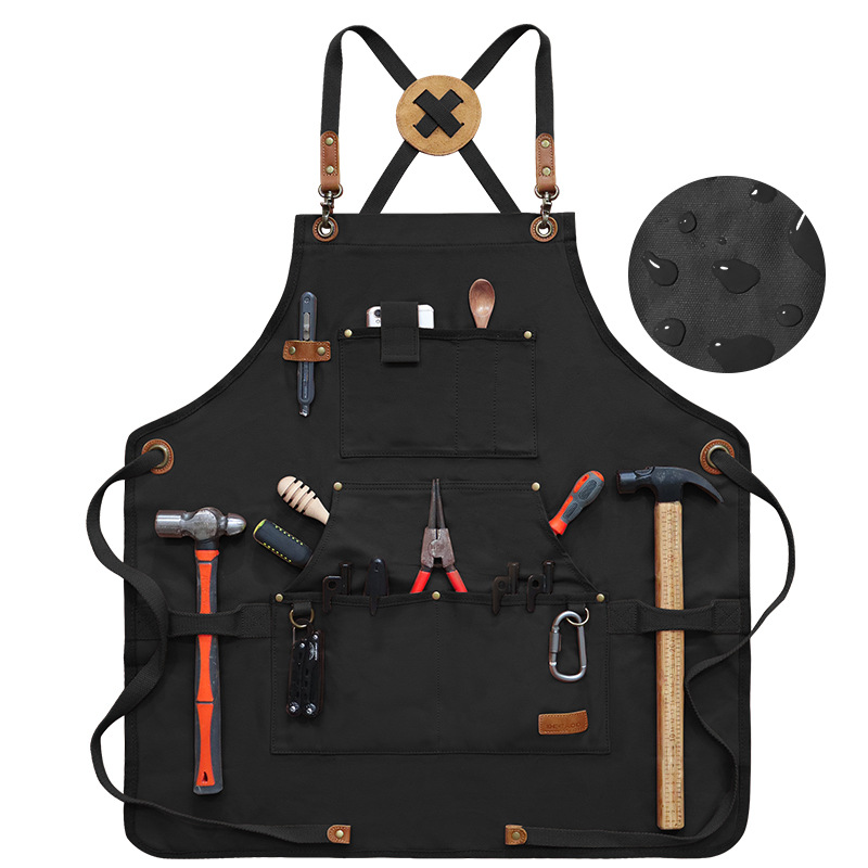 Amazon transfronterizo delantal de lona de pegamento logo personalizado de bolsillo al aire libre delantal de trabajo de carpintería fábrica al por mayor