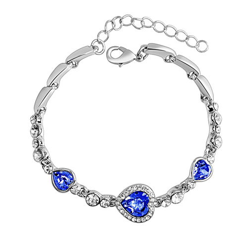 Cross-border European and American fashion lady's bracelet Ocean Heart Love Shape Crystal Sapphires Lady's Bracelet Valentine's Day Gift