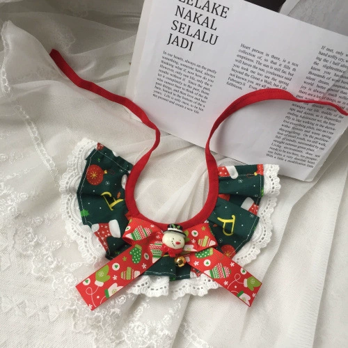 Кошка собака Слюна полотенце Рождество кружева шарф синий и белый кошка лук домашнее животное котенок медведь нагрудник