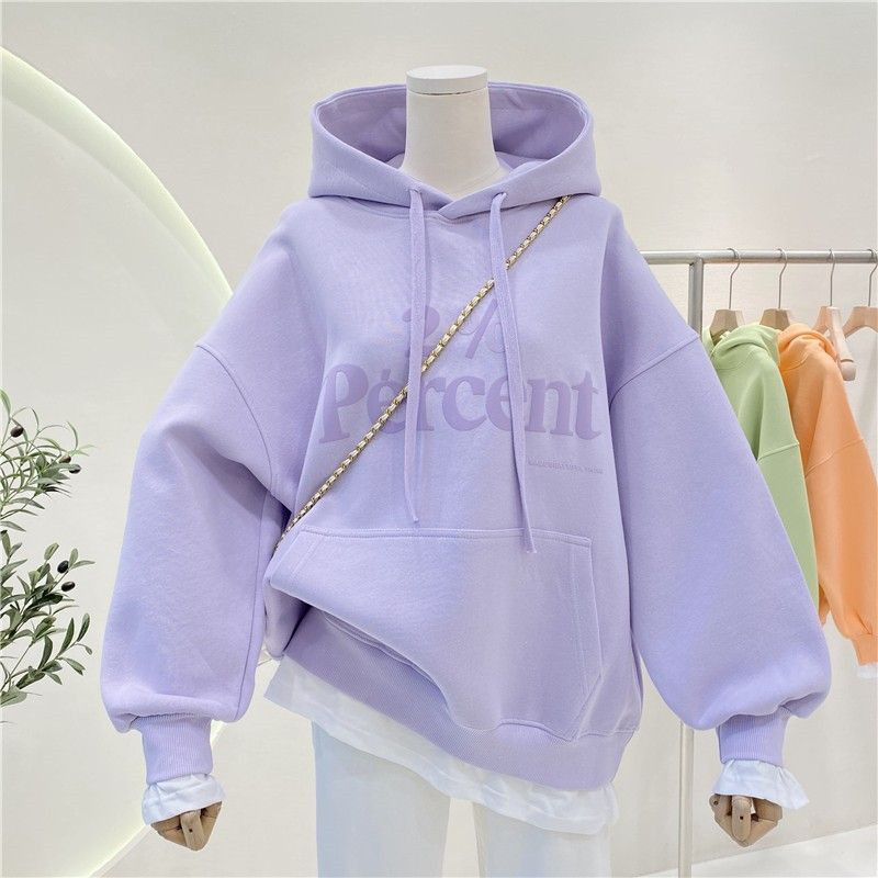 Sweater girls' spring and autumn thin 2024 New letter print loose all-match fake two-piece hooded coat fashionable top