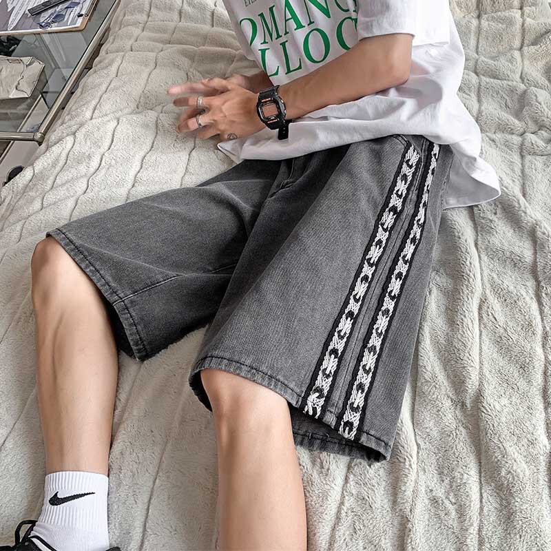 Summer Thin Denim Shorts Men's Straight Trendy Brand Loose Japanese Style Retro Casual Hong Kong Style Pants for Teenagers