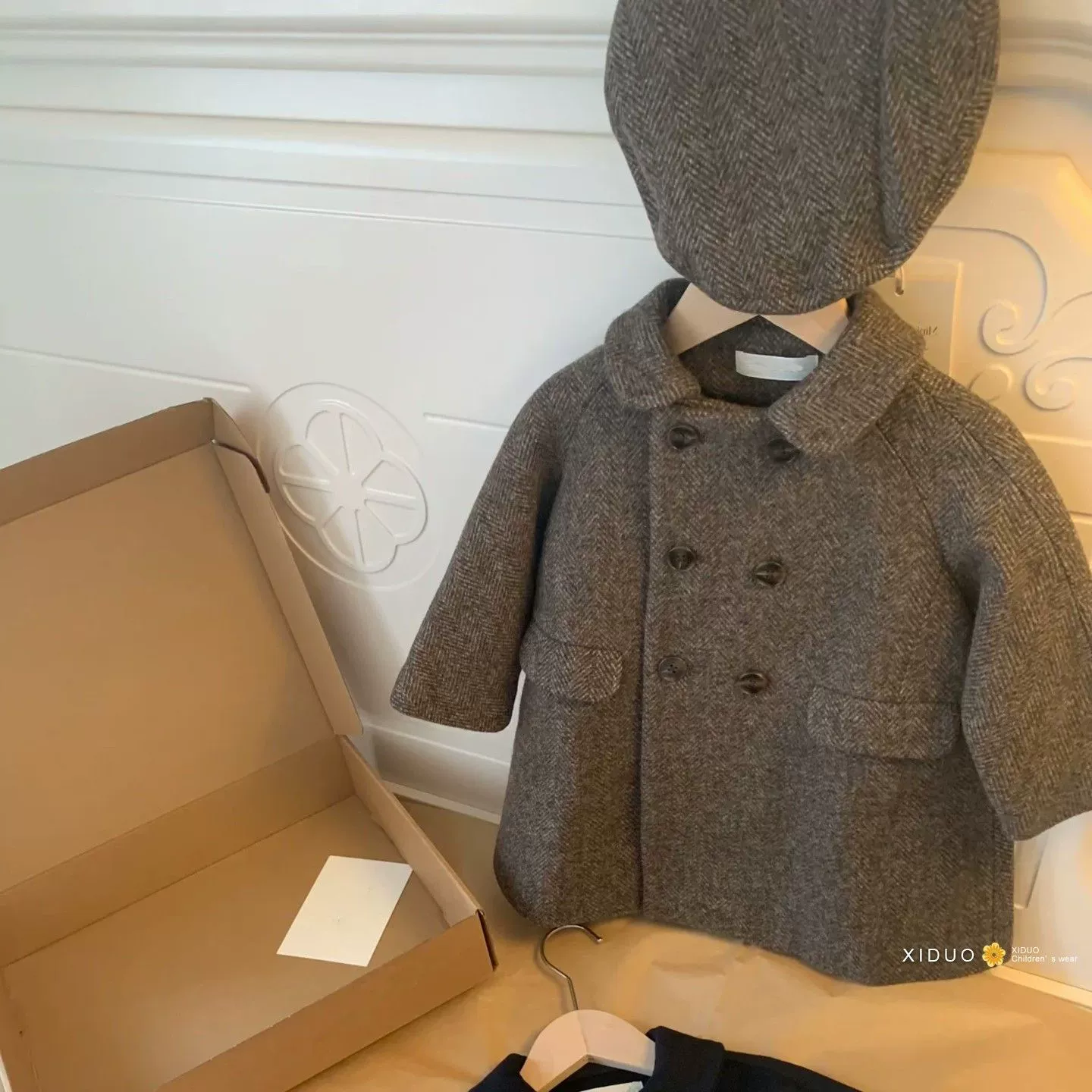 秋冬新款2025韩系女童毛呢外套中小童气质高级感双排扣中长款外套