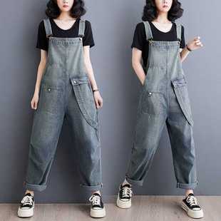Real Shot of Spot 2024 Summer New Style Literary Retro Large Size Loose Denim Overalls