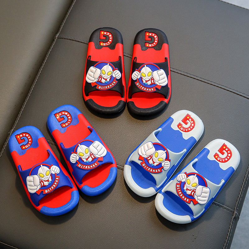 Ultraman Children's Slippers for Summer, Boys' Non-Slip Bathroom Slippers for Kids, Trendy Sandals for Older Children