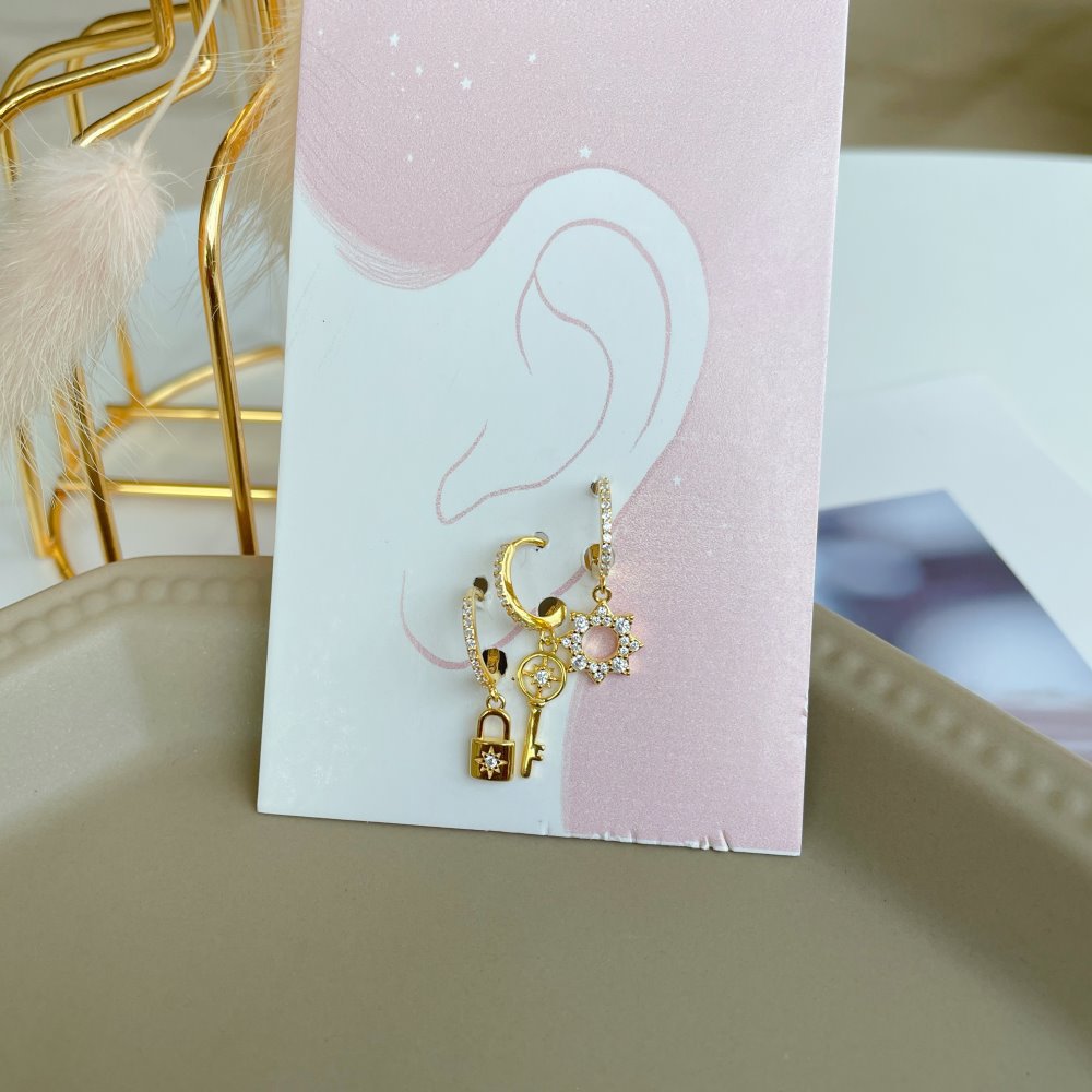 Simple Style Key Sterling Silver Inlay Gem Drop Earrings 1 Set