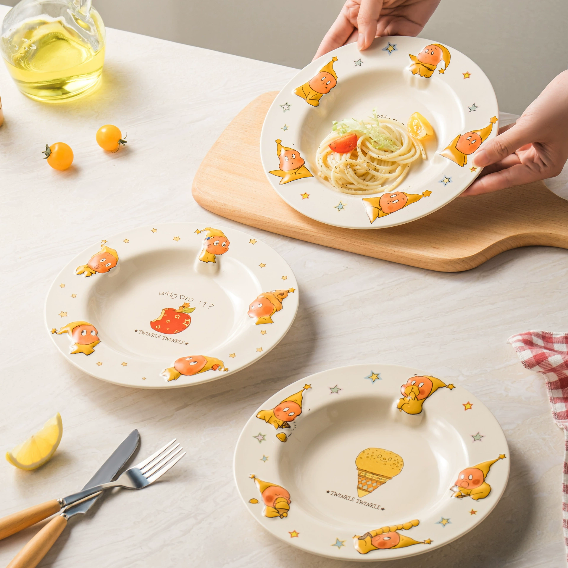 Керамическая обеденная тарелка SOCCA Star Man с тиснением, глубокая тарелка, красивый милый креативный салатный диск, подарок на день рождения