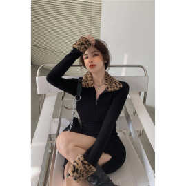 秋冬季新款豹纹长袖气质高级感加厚连衣裙女修身显瘦包臀裙