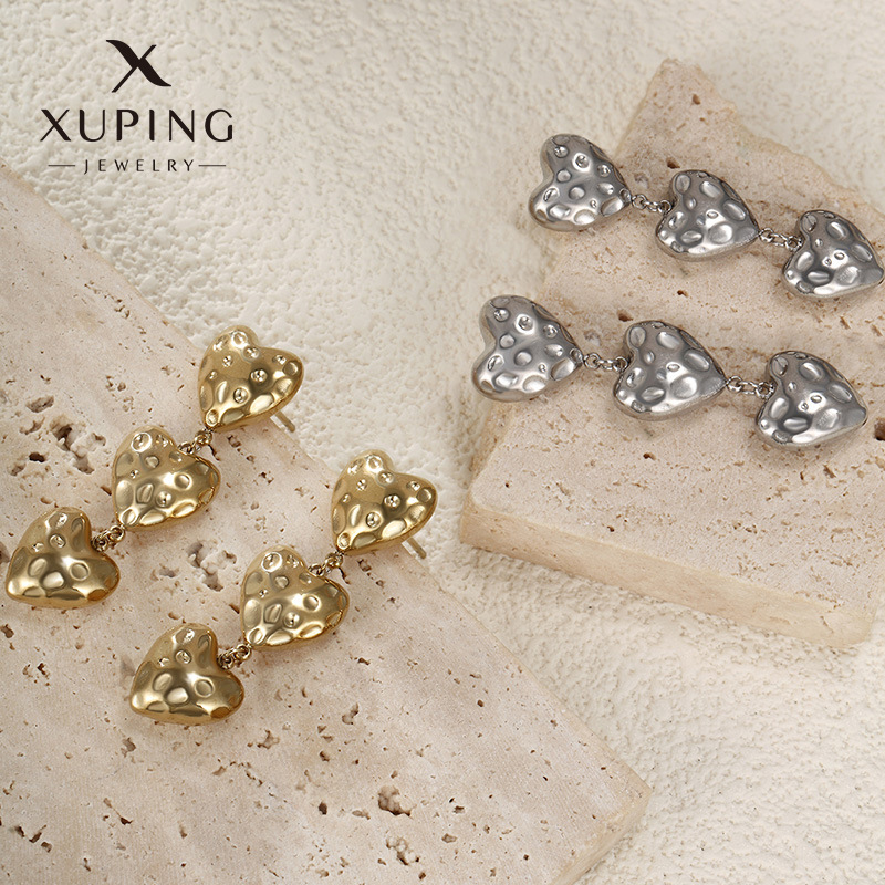Pendientes de acero inoxidable xuping alta sensación de verano, moda europea y estadounidense, pendientes largas, pliegues, Orejeras de amor