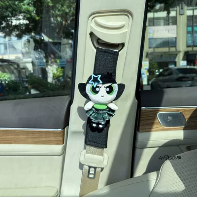 Authentic Powerpuff Girls Plush Doll Car Seat Belt Shoulder Cover Anti-Strangle Belt Car Decoration New Car Goodies (Sürətlər qutusu və əl tormozu başlıqları) - genuine-powerpuff-girls-shoulder-cover-black-linen-black-hair-blue-hairpin-green-skirt