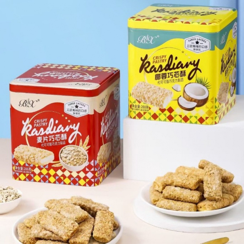 博翔288g麦片椰蓉铁罐装休闲年货伴手礼燕麦片零食酥脆点心