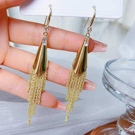 高品质名媛夸张长款锆石流苏耳环韩国网红时尚个性耳饰气质耳钩