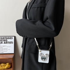 Samsung Z Flip 4 Crossbody Phone Case with Makeup Mirror, Luxurious Light-Weight Design, Mirror Finish, and Rhinestone Bow Deco