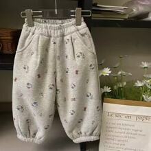 韩系女童冬装可爱卡通kt猫加绒裤新款洋气百搭灰加绒加厚保暖长裤