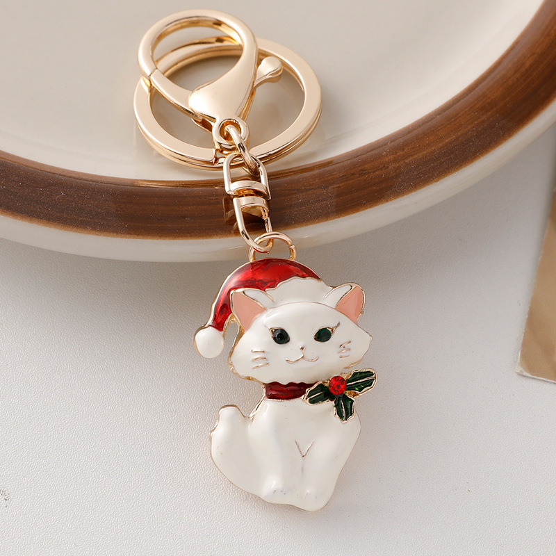 クロスボーダーかわいい風クリスマス猫ブローチキーホルダー両用個性キーチェーンバッグアクセサリー卸売り|undefined