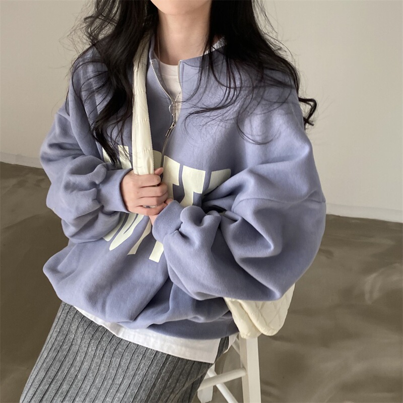 Baseball Collar Zipper Sweatshirt Women's Hooded Autumn 2023 Women's Loose Thickeneded Thin Korean Fleece-Lined Large Size Spring & Fall Baseball Collar Zipper Sweatshirt Women's Hooded Autumn 2023 Women's Loose Thickeneded Thin Korean Fleece-Lined Large Size Spring & Fall