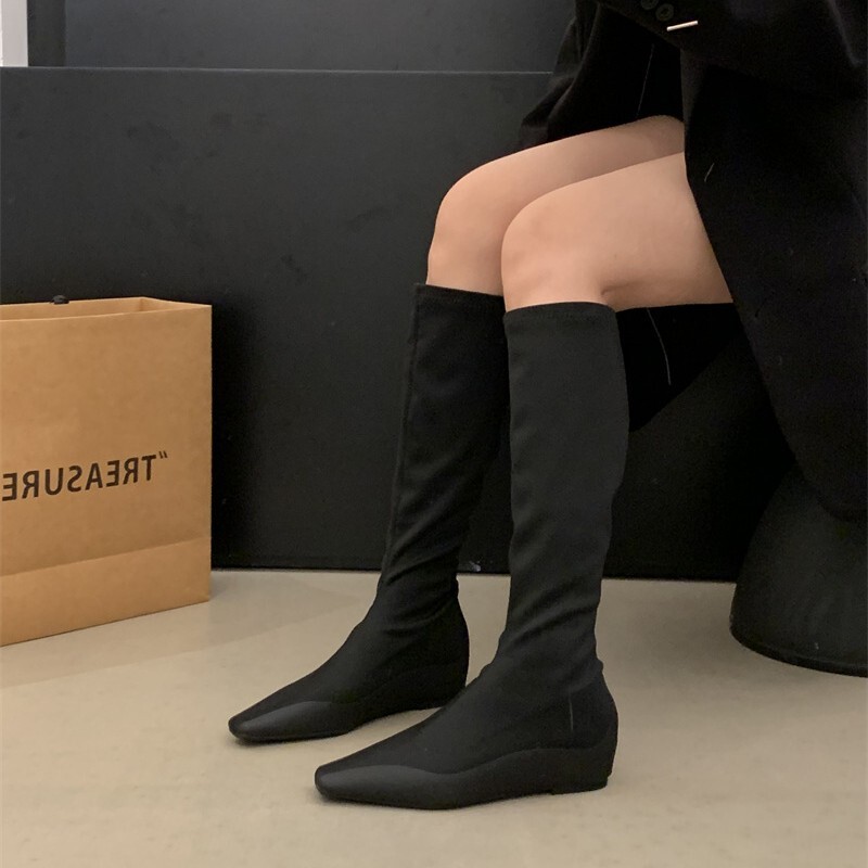 内增高极简高弹裸感弹力靴女2025秀气袜靴显高瘦瘦靴平底短靴|undefined