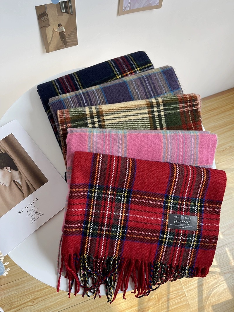 Écharpe d'hiver à carreaux rouges de Noël, édition coréenne polyvalente pour hommes et femmes, châle chaud pour couple d'étudiants_voghion.com