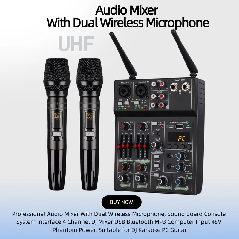 Foreign Trade Cross-Border Mixer with One-To-Two Wireless Microphone Mixer Bluetooth Karaoke Karaoke Singing Microphone