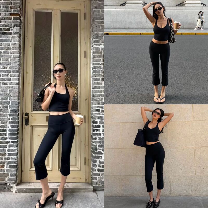 Lulu-Style Kendall Jenner-Inspired Cropped Flared Yoga Pants for Women, High-Waisted, Butt-Lifting, Slimming, No Awkward Lines, Summer Wear