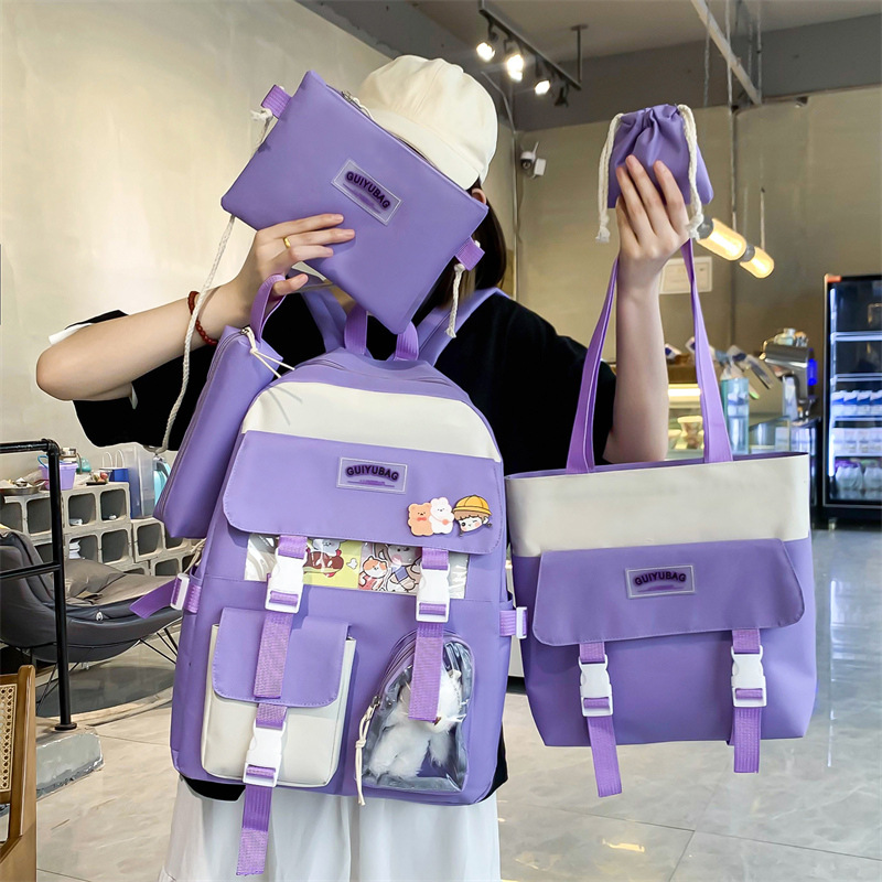 Kids Backpacks Primary School Student Backpack Cute Children's Backpack Campus Large Capacity Backpack Set With Badge Card_voghion.com