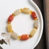 Golden Silk Jade Sifang Long Bone Bead Bracelet