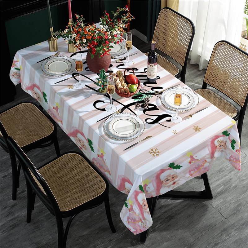 亚马逊印花卡通圣诞老人印花桌布家居简约厨房餐桌布长方形茶几台