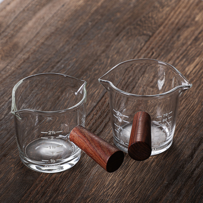 Wooden handle double mouth espresso cup scale Cup single glass small fair cup small Milk Cup mini cup