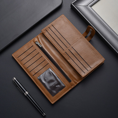 Men's long wallet anti-theft card reader large capacity multi-functional card case integrated men's leather money clip