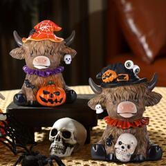 クロスボーダー新製品ハロウィンクモカボチャハイランド牛像ホームデスクトップ装飾装飾品オフィス装飾品