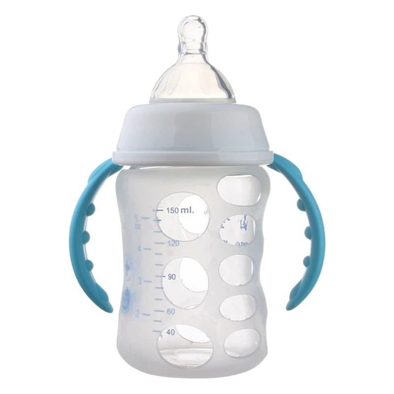 Стеклянная детская бутылочка, защитная от падения, силиконовые детские товары, широкий калибр, силиконовая теплоизоляционная Крышка для детской бутылочки