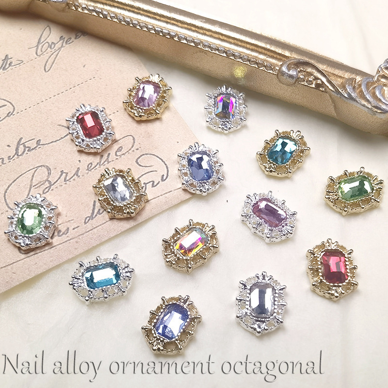New Manicure Jewelry Alloy AB Color Long Octagonal Drill Explosions Retro Hedge Gold and Silver Shaped Drill Nail Decoration Drill New Manicure Jewelry Alloy AB Color Long Octagonal Drill Explosions Retro Hedge Gold and Silver Shaped Drill Nail Decoration Drill