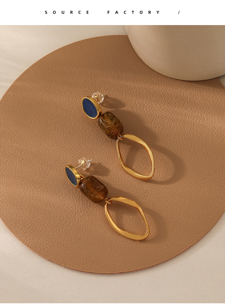 Vintage Style Geometric Copper Enamel Drop Earrings 1 Pair