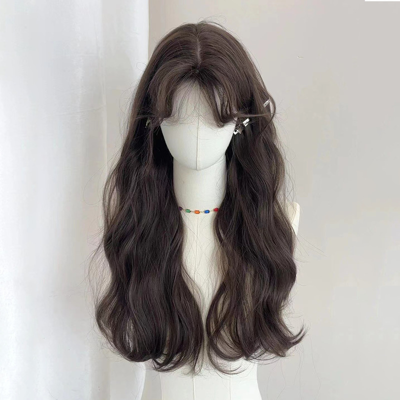 Wig Women's Long Hair Lazy Bang Water Ripple Wool Roll Wig Cover Fluffy Imitation Full Human Hair Full Head Cover