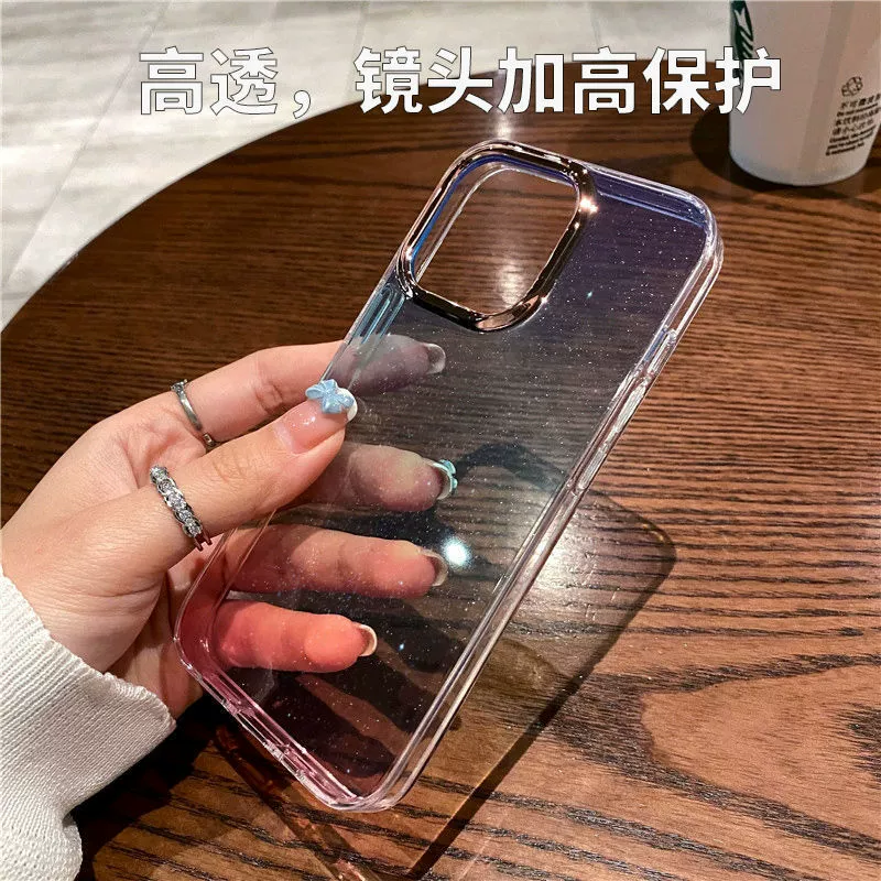 Чехол для телефона (Apple) iPhone 16 Series, градиент с электропокрытием и блёстками, ТПУ+PC
