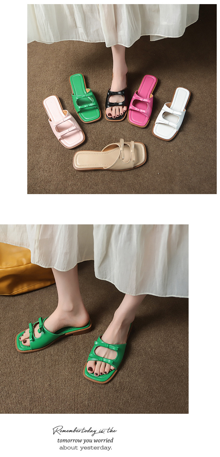 Women's Casual Commute Solid Color Bowknot Square Toe Slides Slippers display picture 5