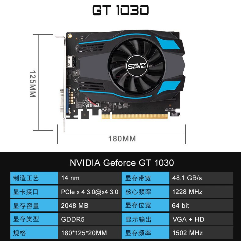 Новая GT1030 2GB игровая/офисная дискретная видеокарта с HD VGA интерфейсом