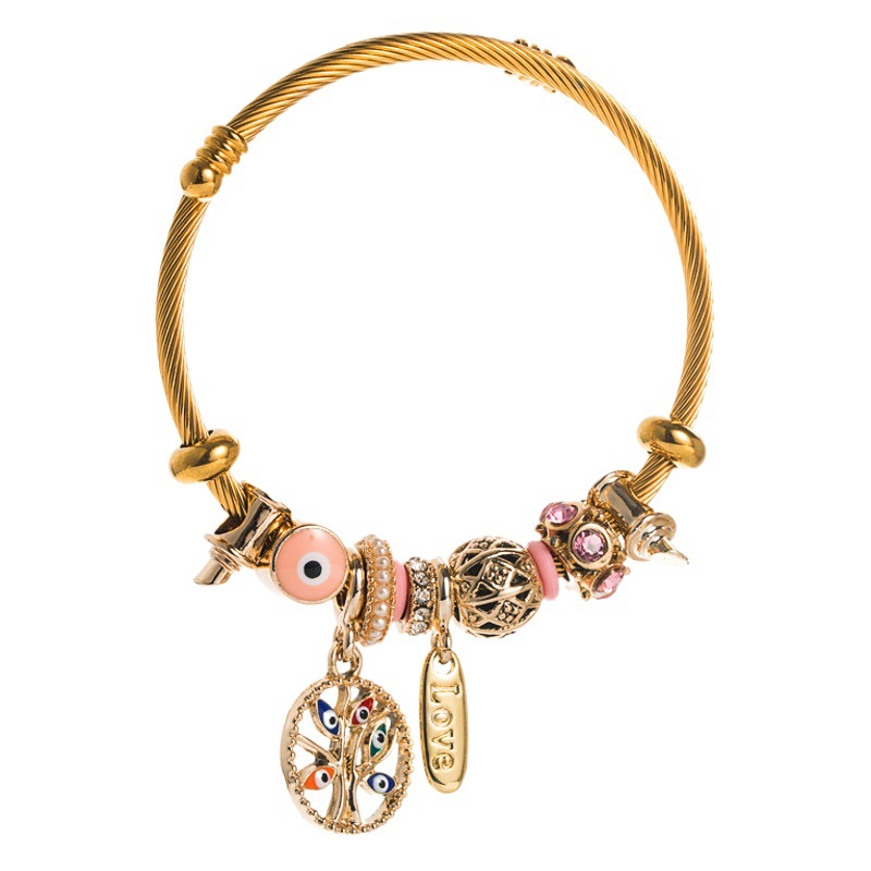 Transfronteriza DIY pandora estilo mori pulsera personalidad aceite goteo diablo ojo árbol de la vida pulsera de acero inoxidable mano