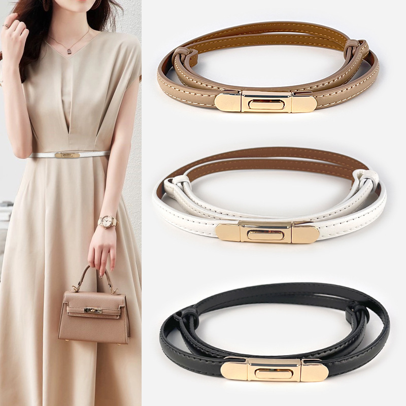 Thin belt leather women's belt women's belt thin factory wholesale with dress suit Joker cross-border generation
