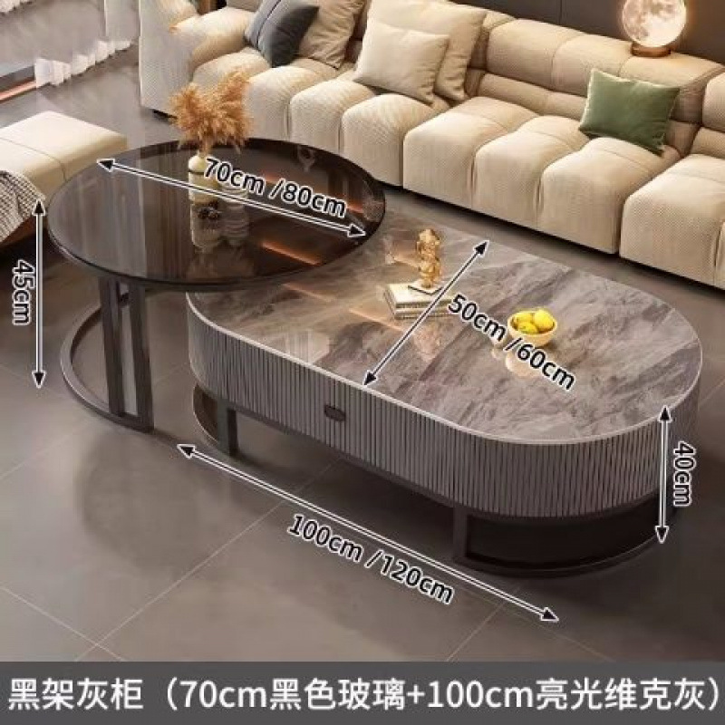 +업그레이드 [블랙 프레임 캣 클로 가죽 그레이 캐비닛] 화산재 슬레이트 + 블랙 유리++