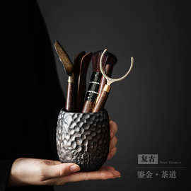 复古鎏金茶道六君子茶夹茶勺茶针全套泡茶工具养壶笔茶筒茶具配件