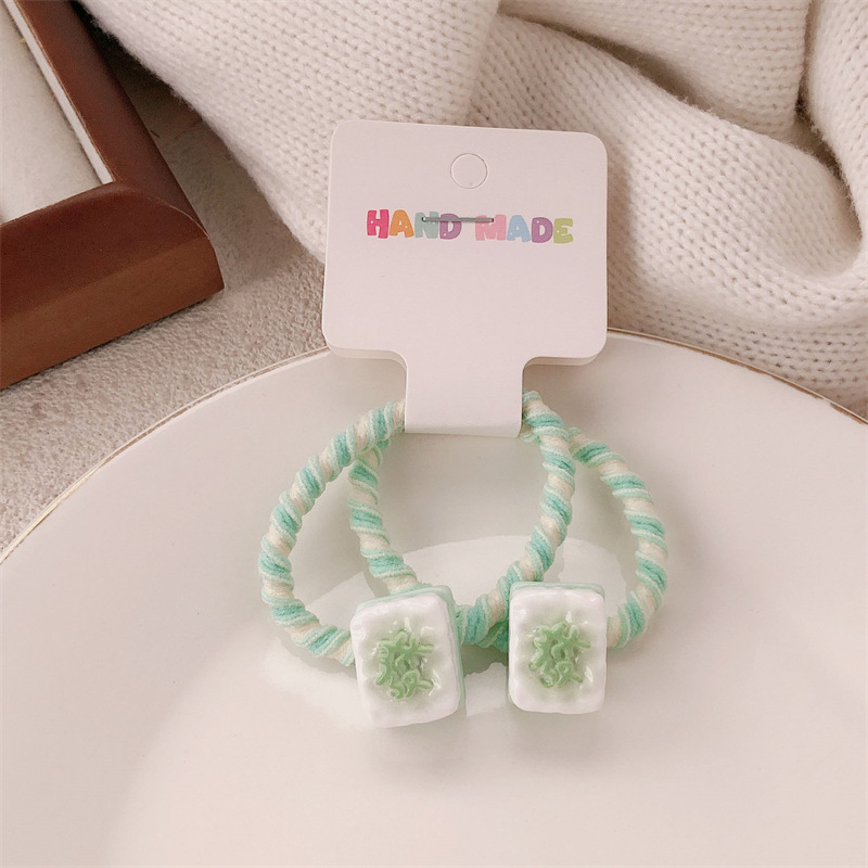 Un par ~ Simulación personalidad fortuna mahjong lazo para el cabello linda chica atar cuerda para el cabello todo fósforo banda de goma cuerda para el cabello accesorios para el cabello