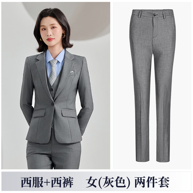 蓝色西装套装男女同款秋冬新款房地产4s店销售顾问职业装西服外套|undefined