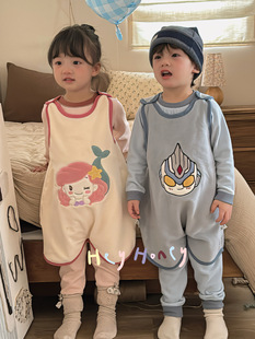 大小卷 2024 autumn and winter new children's sleeveless sleeping bag baby vest sleeping bag one-piece home clothing