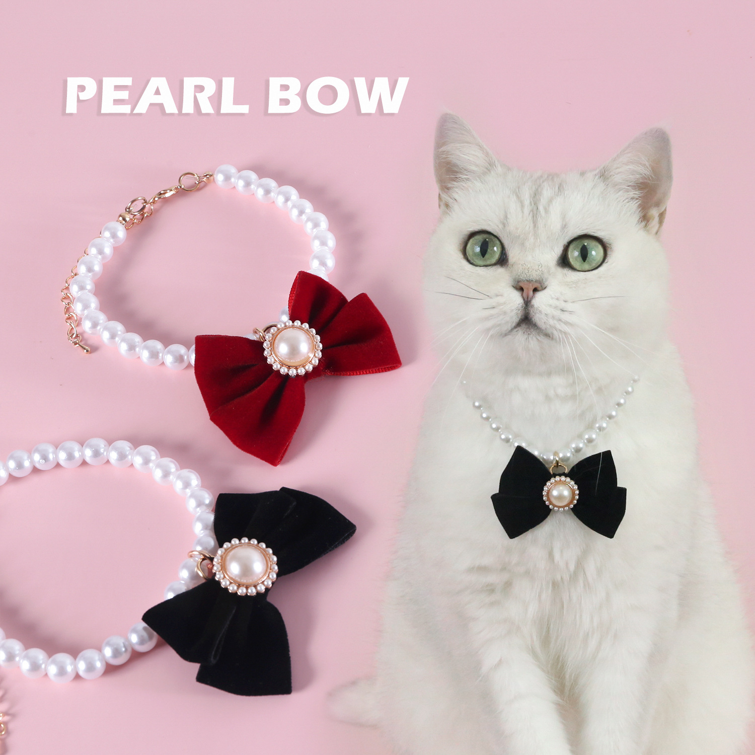 Perla de seda de mascota collar colgante arco princesa gatos cachorros colgante retro noble collar ajustable