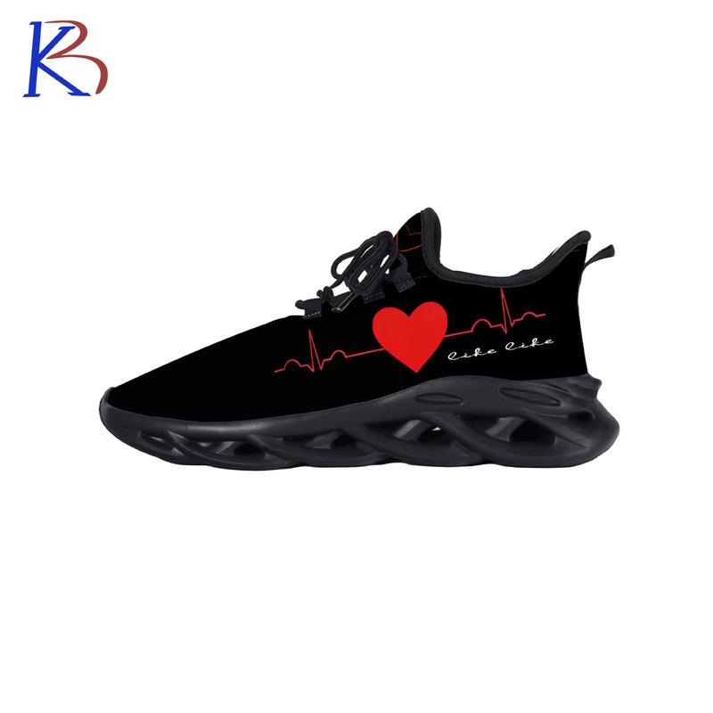 Cross-Border Custom Women's Sneakers with Breathable Soft Soles, Heartbeat Lines and Red Heart Design, Valentine's Day Wedding Blade Shoes Cross-Border Custom Women's Sneakers with Breathable Soft Soles, Heartbeat Lines and Red Heart Design, Valentine's Day Wedding Blade Shoes