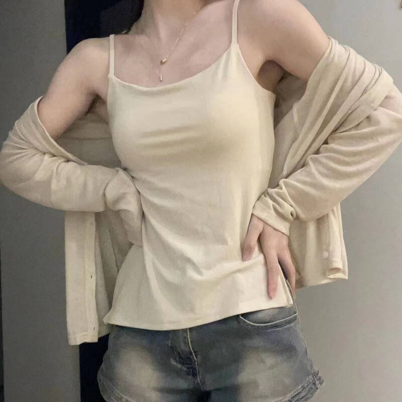 Japanese Style Retro Hong Kong Style Pure Cotton One-piece Irregular Slant Slit Camisole Comfortable Solid Color Inner Top for Women