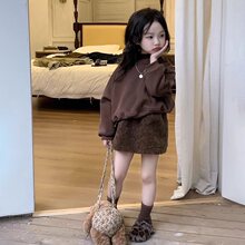 韩国童装秋春夏儿童复古森系加厚卫衣洋气毛毛半身裙+三件套套装