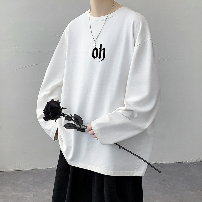 Otoño nuevo estilo de Hong Kong algodón estilo coreano casual ropa superior marca de moda suelta de manga larga Camiseta más el tamaño de los hombres ropa interior entrega